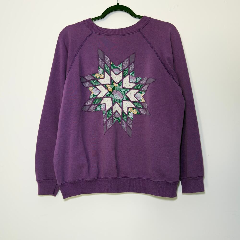 REVERSE APPLIQUE Vintage Purple Astor Floral Crew Neck Sweatshirt  Size L Large